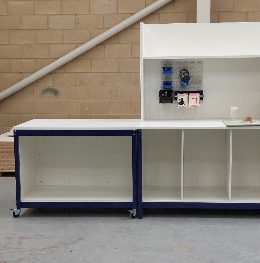 1200 x 900 Packing Station with Open Storage and Castor Wheels - Makestation Projects Ltd